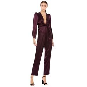 MAC DUGGAL Jumpsuit Size 2 Evening Gown NEW Purple Front Twist Puff Sleeve